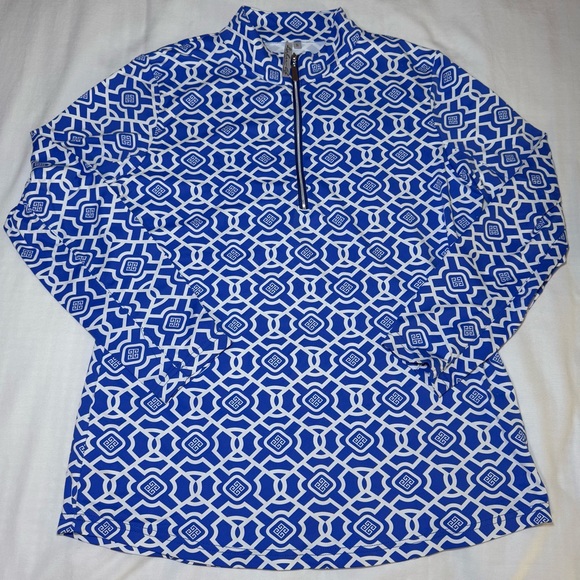 Lulu-B Top Tennis Pickleball Beach Golf Women Size Small Blue Geometric 1/4 Zip - Picture 2 of 8